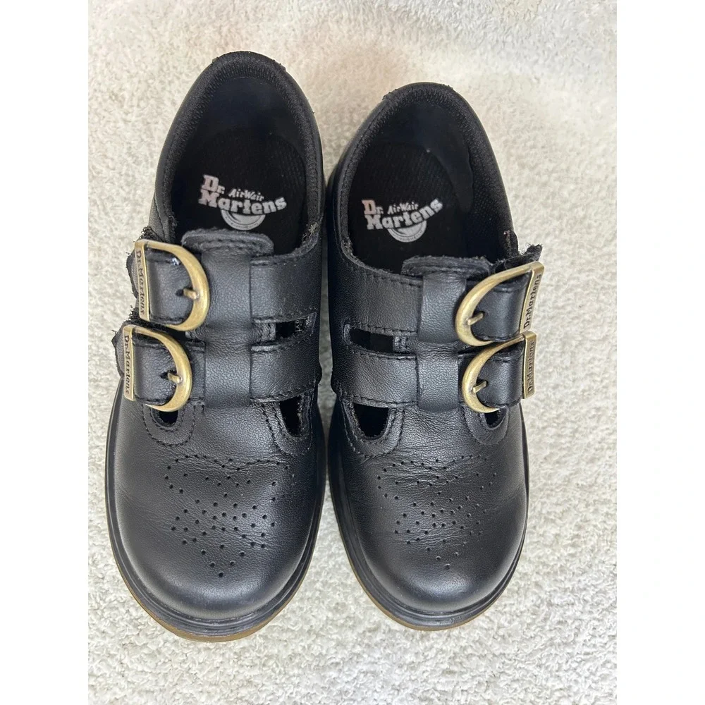 Dr. Martens kids Mary Jane Black Leather Double Strap Shoes Size 11 US